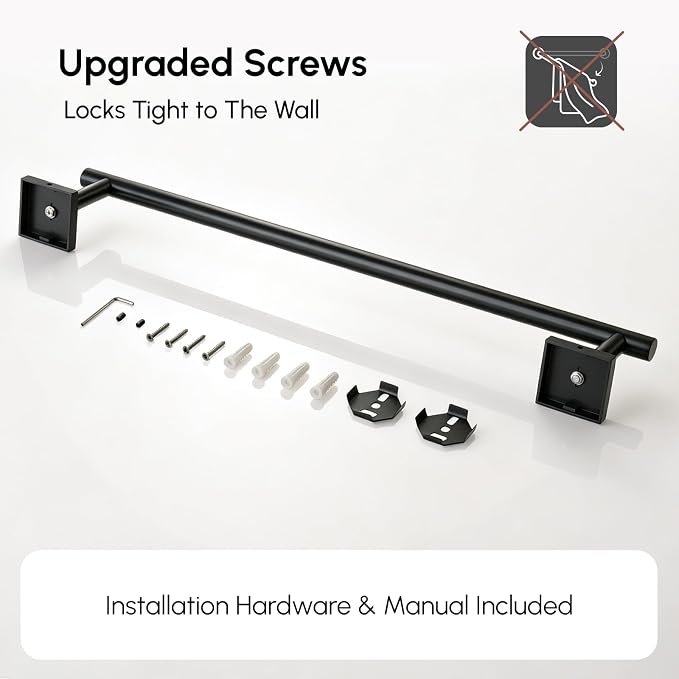 USHOWER Matte Black Towel Bar, 24 Inch Towel Racks for Bathroom Wall Mounted, 304 Stainless Steel Towel Holder with Square Base, Modern Home Decor (Total Length 26 Inch)