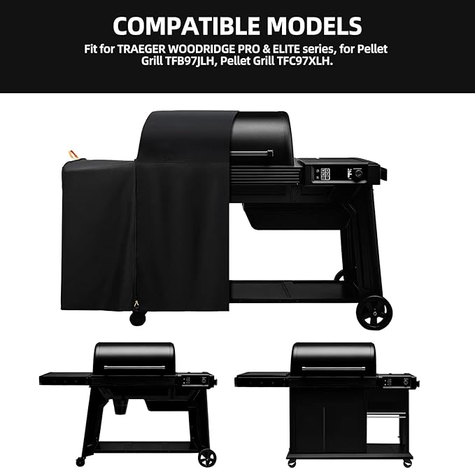 Waterproof Grill Cover for Traeger Woodridge Pro & Woodridge Elite Wood Pellet Smoker, with Additional Side Zipper, Full-Length 600D All Weather Outdoor Accessories Bac776 (Cover Only)