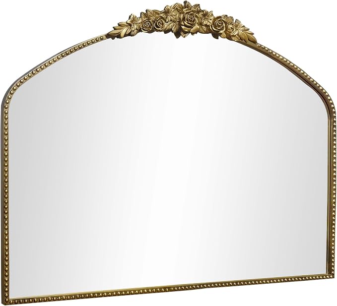 Vintage Gold Arched Mirror 40"X30",Antique Baroque Mantel Mirror with Ornate Metal Frame for Entryway/Fireplace/Living Room/Hallway/Bathroom/Bedroom