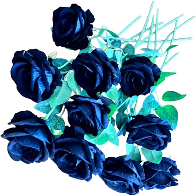 10 Pcs Artificial Rose Bouquets in Faux Flowers with Flannel and Silk-Like Touch Highly Realistic Handmade Ideal for Wedding Hotel Decorations Festival Party Decoration Gift & Props (Black)