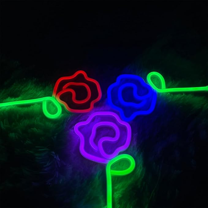 ENUOLI Rose Neon LED Signs Red Rose Flower with Green Stem Art Wall Sign for Cool Light,USB/Battery Operated Night Neon Light Flower Decor for Party,Bedroom,Bar,Wedding,Gift (Red)