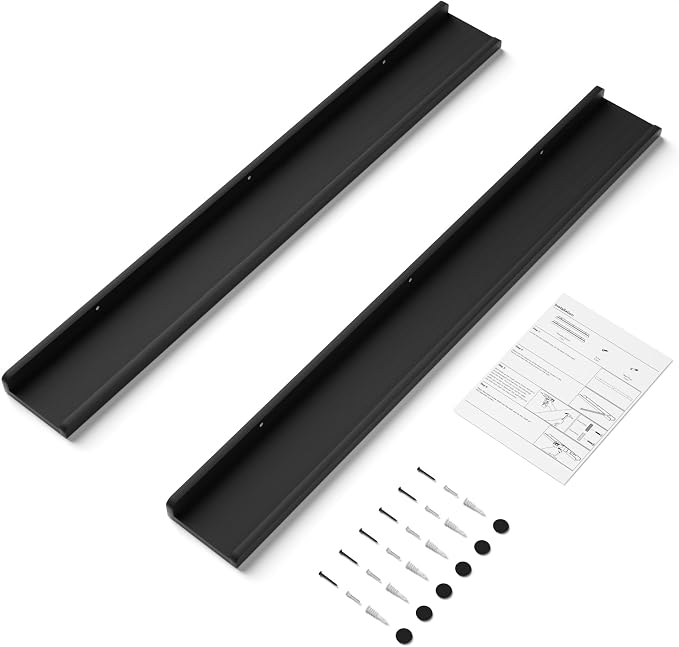 Love-KANKEI 48 Inch Long Floating Shelves Wall Mounted Set of 2, Large Wood Wall Shelves for Storage, Rustic Hanging Shelves for Display,Bedroom Living Room Bathroom Kitchen Office Black