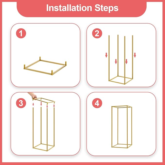 10Pcs Gold Wedding Flower Stands, Metal Column Flower Holder Gold Flower Centerpieces Stands Wedding Metal Centerpieces Rectangular Vase for Wedding Decorations Party Event (10Pcs 23.62in)