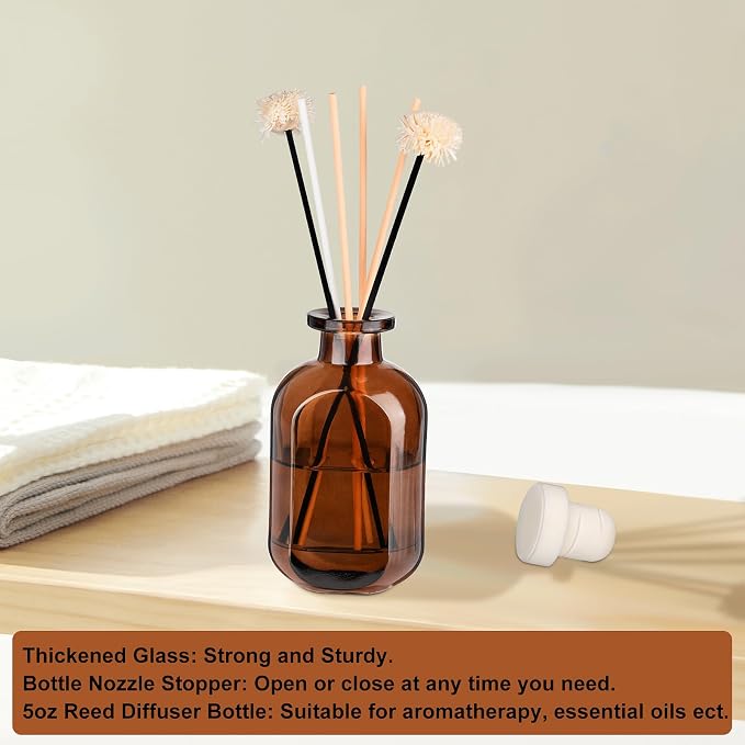 2 Pack 5oz/150ml Glass Reed Diffuser Bottles - Refillable Aromatherapy Storage Containers (Brown)