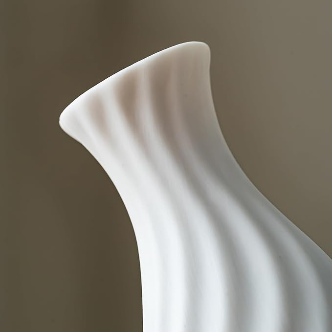 White Ceramic Vase Set Home Decor – Farmhouse & Boho Decorative Vase Set for Kitchen, Living Room, Bedroom, Office, Bookshelf Decor, Bathroom, Centerpiece Table Decor