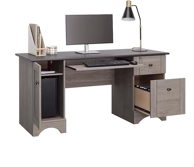 Sauder Miscellaneous Office Computer Desk with Drawers, Mystic Oak Finish