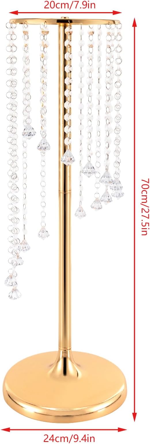 Bud Vases | Vase| 10PCS Gold Crystal Flower Vases | 27.5" Height | Elegant Wedding Centerpieces | Sparkling Crystal Accents | for Wedding Aisle Decor, Wedding Reception, Event Centerpieces
