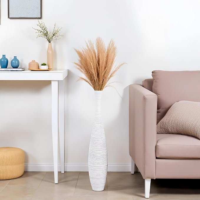 Tall Floor Vase, Large Resin Vase for Rustic Home Decor Modern Farmhouse, Sturdy, Luxury, Textured, Vessel for Decorative Branches Dried Flowers, 27.5 inches Vases for Decor, White