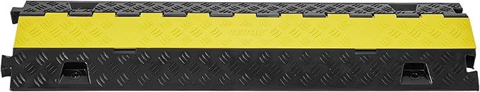 VEVOR Cable Protector Ramp, 2 Channel, 22000 lbs/axle Capacity Heavy Duty TPU Wire Cord Cover Ramp Hose Protector Driveway, Traffic Speed Bump w/TPR Flip-Open Top Cover, for Indoor & Outdoor