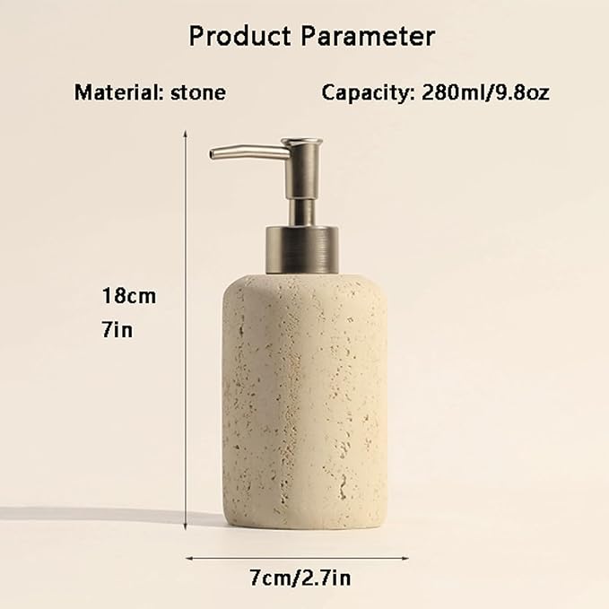 Beige Liquid Stone Hand Soap Dispenser - 10oz 15oz Refillable Bathroom Sandstone Soap Dispenser Pump Shampoo Bottles for Bathroom Kitchen, Cylinder