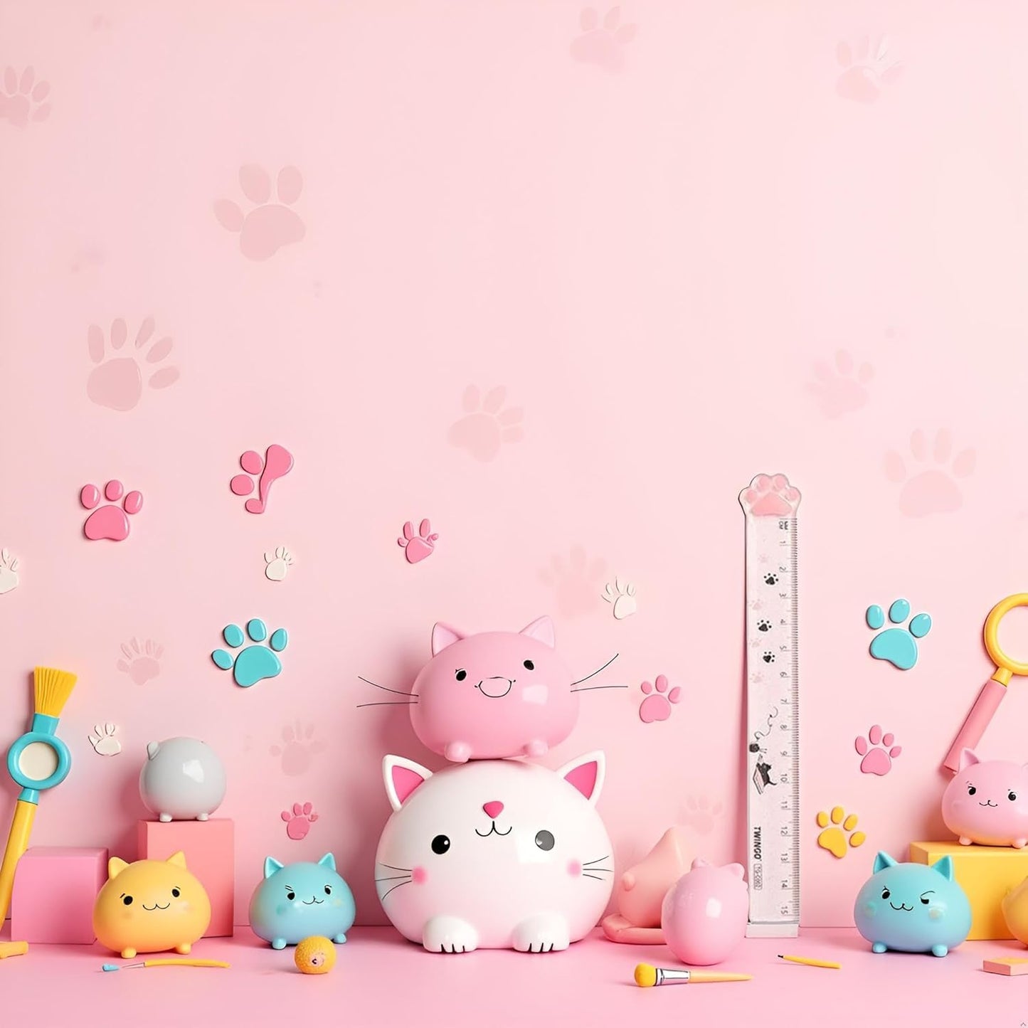 Skiennix Pink Cat's Claw Ruler - Cute 15CM Plastic Measuring Tool for School Supplies