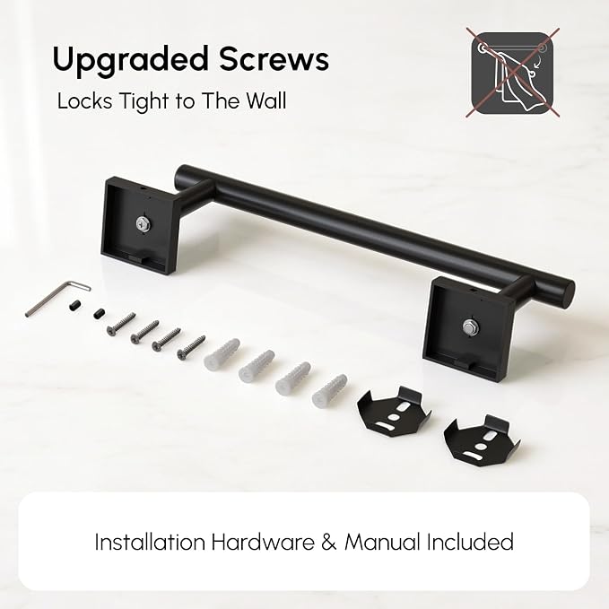 USHOWER Matte Black Hand Towel Bar, 9 Inch Towel Racks for Bathroom Wall Mounted, 304 Stainless Steel Towel Holder with Square Base, Modern Home Decor (Total Length 11 Inch)