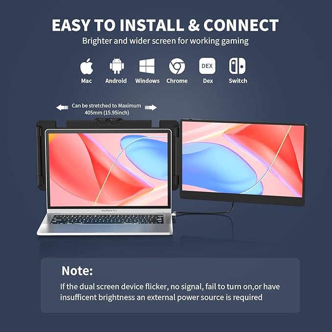FEZOBR Laptop Screen Extender, 14" FHD 1080P IPS Laptop Monitor Extender Dual Screen, Travel Monitor for 13-17" Laptops with USB-C/HDMI Port, Plug and Play for Windows/Mac/Android