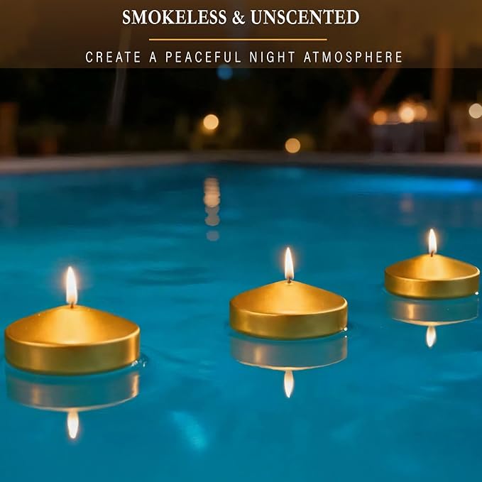 3 inch Floating Candles 36 Packs Gold Floating Candle for Centerpieces 8-9 Hours Floating Candles 3” Water Candles for Cylinder Vases, Pool, Wedding, Christmas