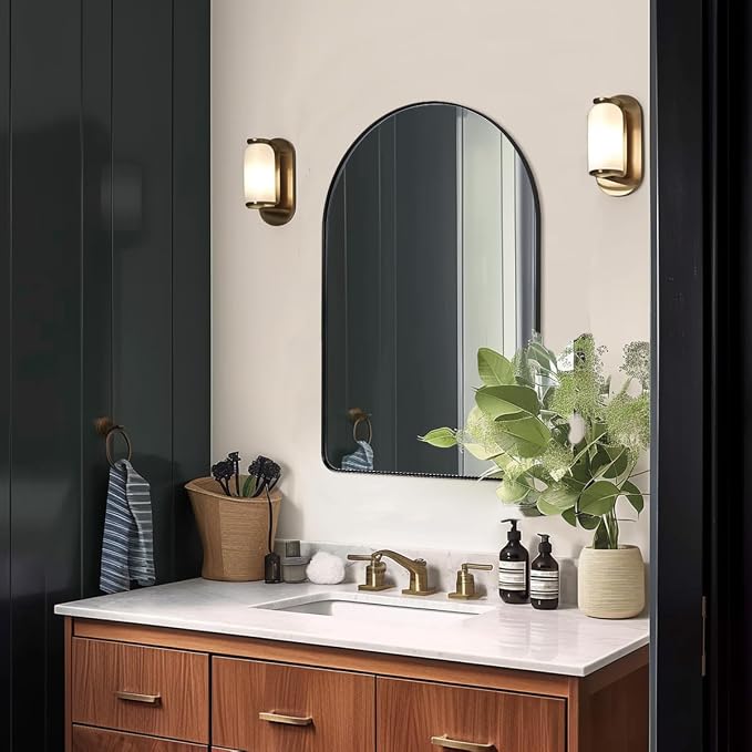 ANDY STAR Arched Mirror, 20 x 30 Inch Black Bathroom Mirror in Stainless Steel Metal Frame, Arch Top Rounded Corner 1 Inch Deep Set Design Wall Mount Hangs Vertical