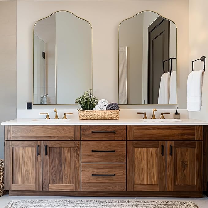 ANDY STAR Brass Scalloped Arched Wall Mirror, 24x38 Brushed Gold Irregular Bathroom Mirror with Curved Design for Vanity, Powder Room, Fireplace, Mantel, Stainless Steel Frame, Rustproof