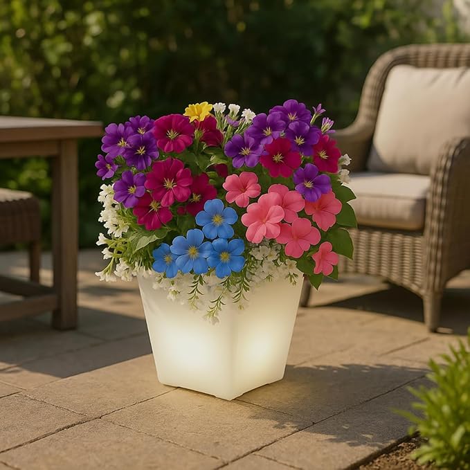 Mr.Go 16-inch LED Flower Pot Light w/Remote, 16 Color Changing Colorful Square Flowerpot, Rechargeable Lighted Planter & Ice Bucket for Home Decor, Perfect for Garden, Party, Wedding, Gifts