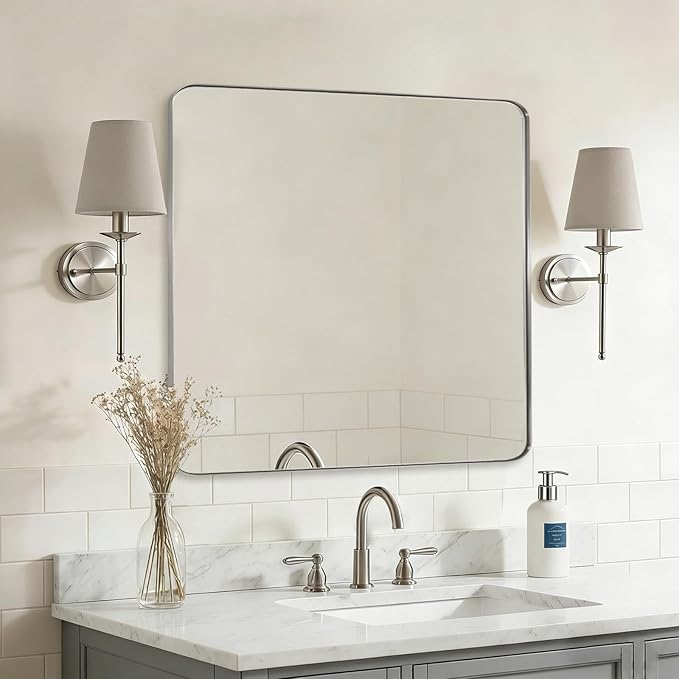 ANDY STAR Brushed Nickel Mirrors for Bathroom Sink, 30x30 Inch Bathroom Vanity Mirror with Square Metal Frame-Modern Clean Design with Superior Stainless Steel Frame