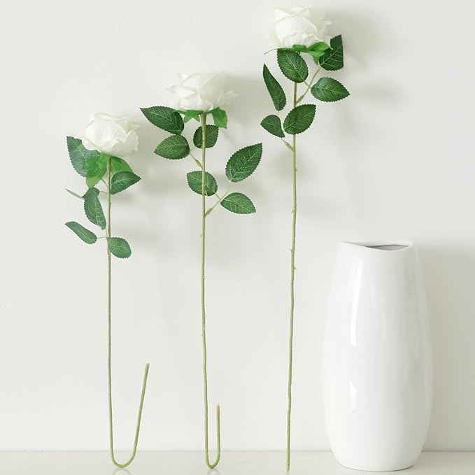 15Pcs Pearl White Roses Artificial Flowers Fake Roses Long Stem Velet Rose Silk Flowers for Home Wedding Decoration (Pearl Roses,White)