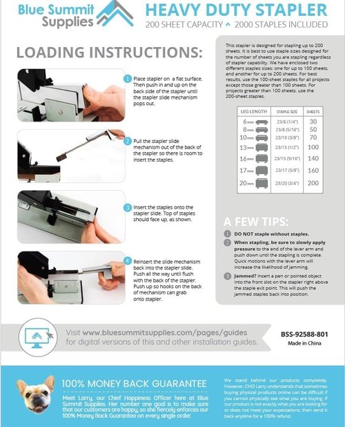 Blue Summit Supplies Heavy-Duty Stapler - 200 Sheet Capacity | Includes 2000 Staples, Tan