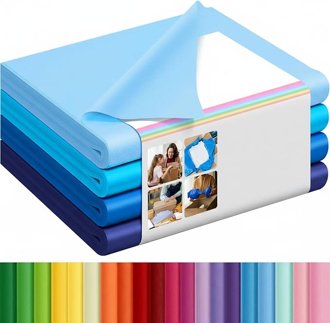 Qilery 500 Sheets Blue Tissue Paper Bulk for Gift Bags 20 x 30 Inch Acid Free Wrapping Paper Sheets for Winter Hanukkah Decoration DIY Crafts, Packing Supplies for Moving, Wedding Party, DIY Flowers