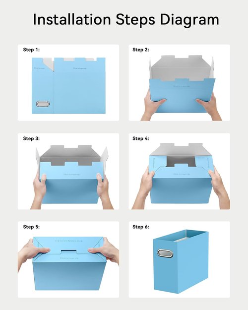 Oterri File Organizer Box - Portable Collapsible Cardboard Folder for Letter Size Files | 6-Pack, Blue