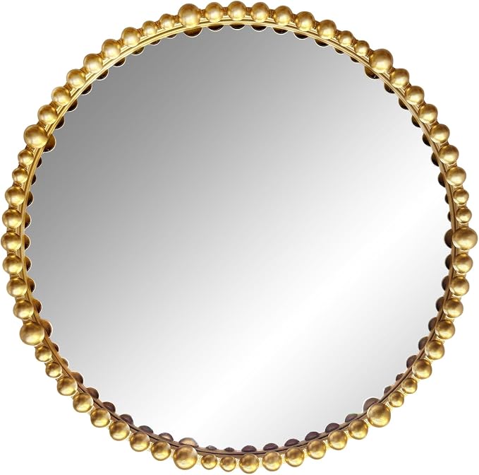 Gold Round Mirror with Beaded Frame ,Circle Antique Bathroom Vanity Mirror Decorative Wall Mirrors for Living Room,Bedroom, Entryway