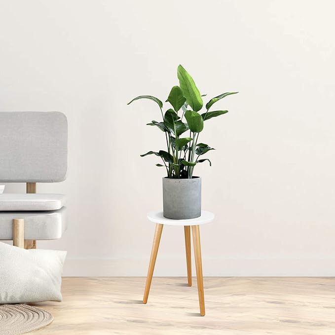 Uneedem Plant Stand Indoor, Mid Century Modern Small Round Plant Table for Flower Pots, 16.5" Tall Plant Holder Wood Stool for Living Room (2 Pack)