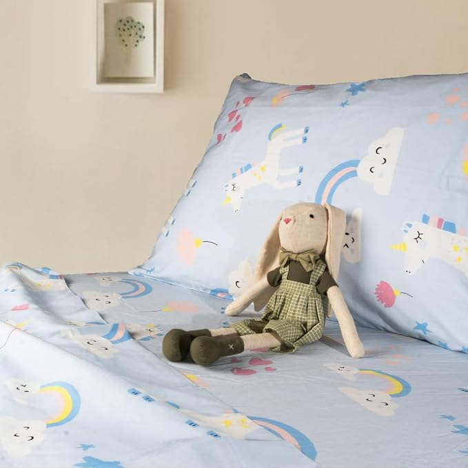 100% Cotton 210TC Salt Earth Kids Bedsheet, Twin Sheets Set for Toddler bed, 3 Piece Bedding Set Including Flat Sheet, Fitted Sheet, and Pillowcase, Themed Cute Sheets for a Playful Kids Bed (Unicorn)