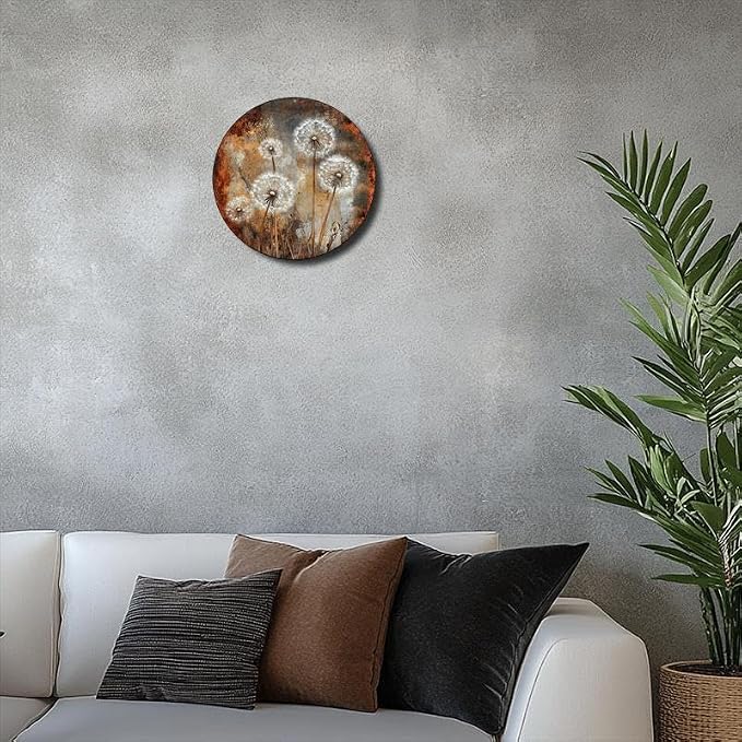 Vintage Dandelion-Themed Aluminum Wall Art, 8x8 Inch Round Metal Decorative Sign, Multipurpose Indoor/Outdoor Hanging Plaque, with No Electricity Needed, Birthday & Holiday Gifts