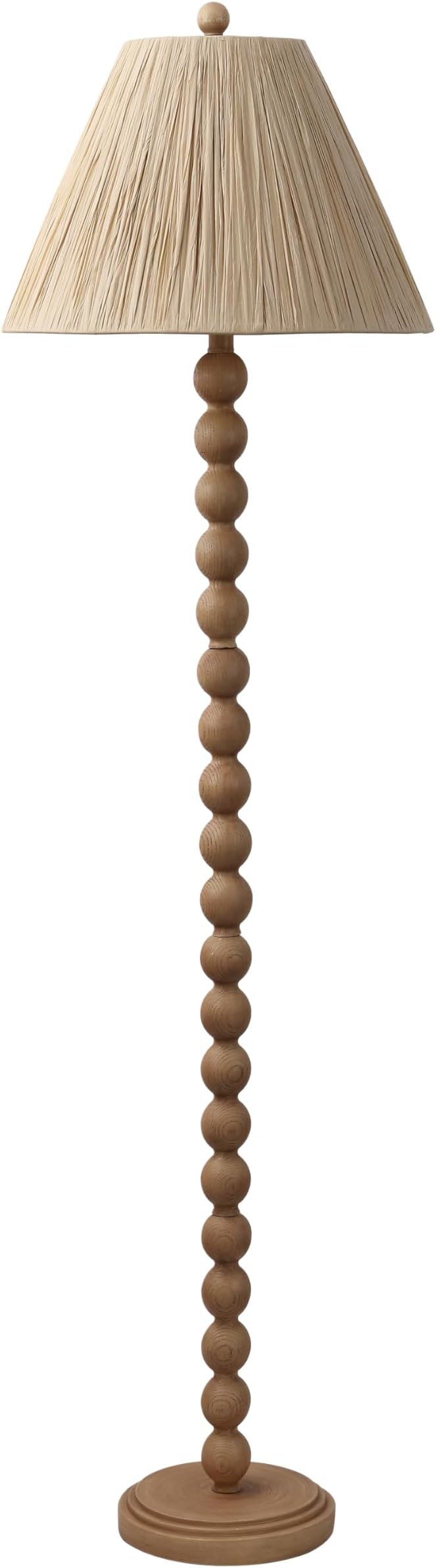 JONATHAN Y 61.5" Brown Wood Finish Bobbin LED Floor Lamp, Modern Rustic Spindle Standing Lamp with Light Brown Pleated Paper Shade, Farmhouse Decor, LED Bulb Included JYL5400A