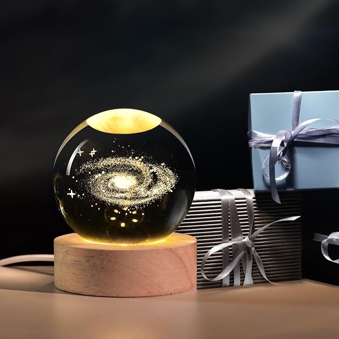 3D Galaxy Crystal Ball with LED Stand, 60mm Glass Sphere Decorative Balls, Milky Way Space Globe Lamp Night Light Gifts for Women Kids