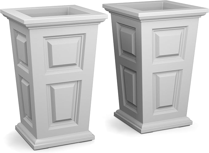 Mayne Wyndham 24-Inch Tall Planter, 2-Pack – Self-Watering, Weather-Resistant Planter for Flowers – Durable Indoor/Outdoor Design for Patio, Porch, or Entryway