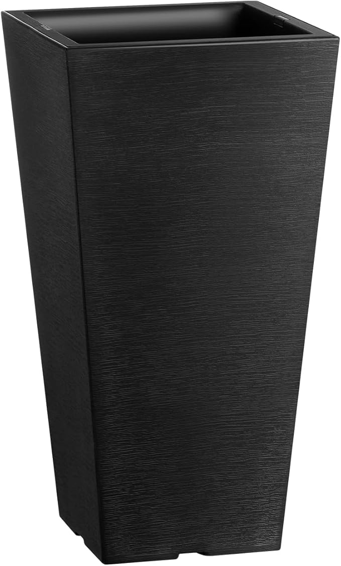 VEVOR Set of 2 Tall Outdoor Planters 22inch, Large Planters for Outdoor Indoor Plants, Black Front Porch Planter Flower Tree Plant Pots with Modern Design and Built-in Drainage