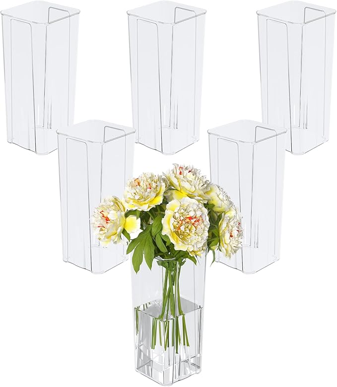 6 Pack 9.25 Inch Tall Flowers Vase, Clear Acrylic Bud Vase for Wedding Decorations, Home Decor, Housewarming Gift