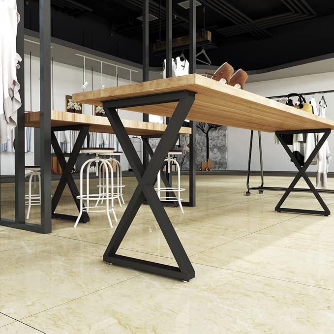 TIEOU Metal Legs for Table X Shape 28" H Tall Industrial Black Table Legs Heavy Duty Metal Desk Legs Set of 2(Without Boards)