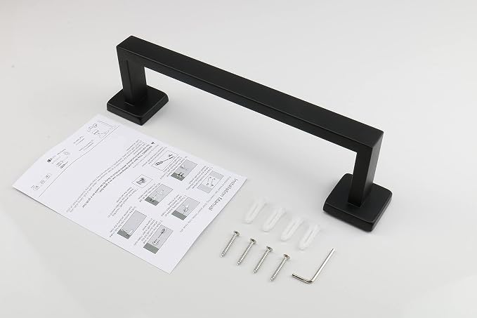 TocTen Bath Towel Rack - Square Base Thicken SUS304 Stainless Steel Towel Bar for Bathroom, Bathroom Accessories Towel Rod Heavy Duty Wall Mounted Towel Holder. (Black, 12)