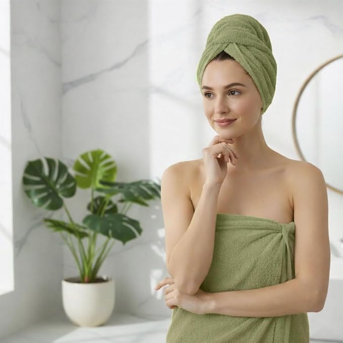 8 Piece Bath Towels for Bathroom - 100% Cotton, Soft Absorbent Bathroom Towels Set - 2 Extra Large Bath Towels, 2 Hand Towels & 4 Washcloths - Hotel Spa Thick Plush Towel, Sage Green