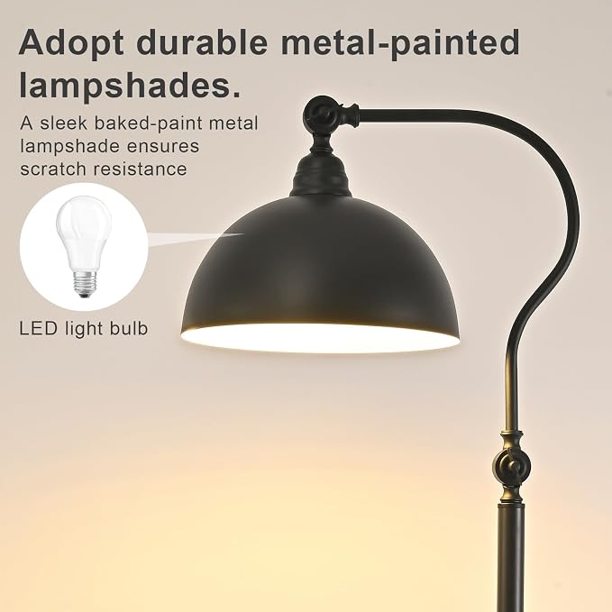 Bright LED Reading Floor Lamp with Remote and Bluetooth Dimming, Adjustable Brightness and Color temperature, Matte Black Iron Lampshade,Modern Rustic Vintage Living Room Bedroom Office Standing Lamp