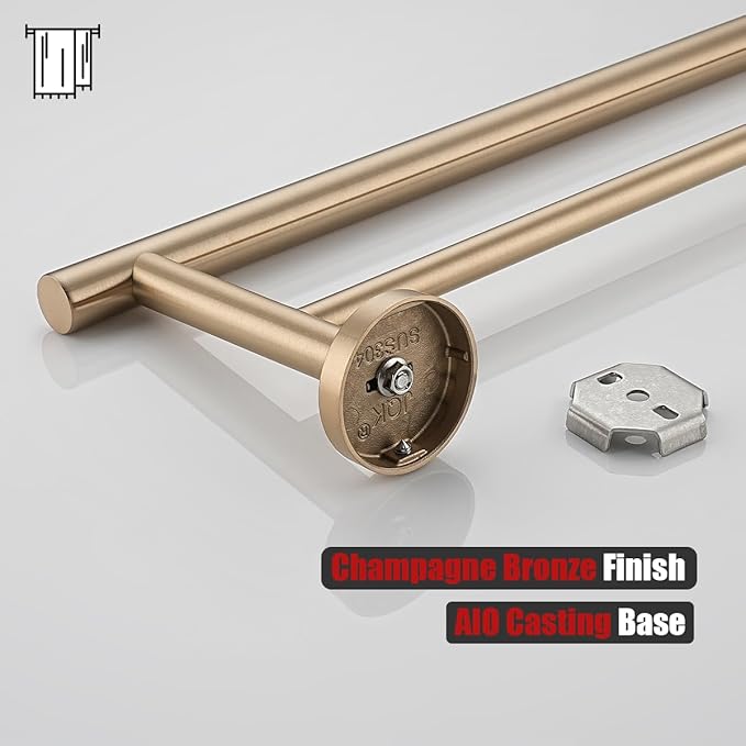 JQK Double Towel Bar Champagne Bronze, 19 Inch 304 Stainless Steel Thicken 0.8mm Towel Rack Bathroom, Towel Holder Wall Mount, Useable Length 16 Inch, TB100L16-CB