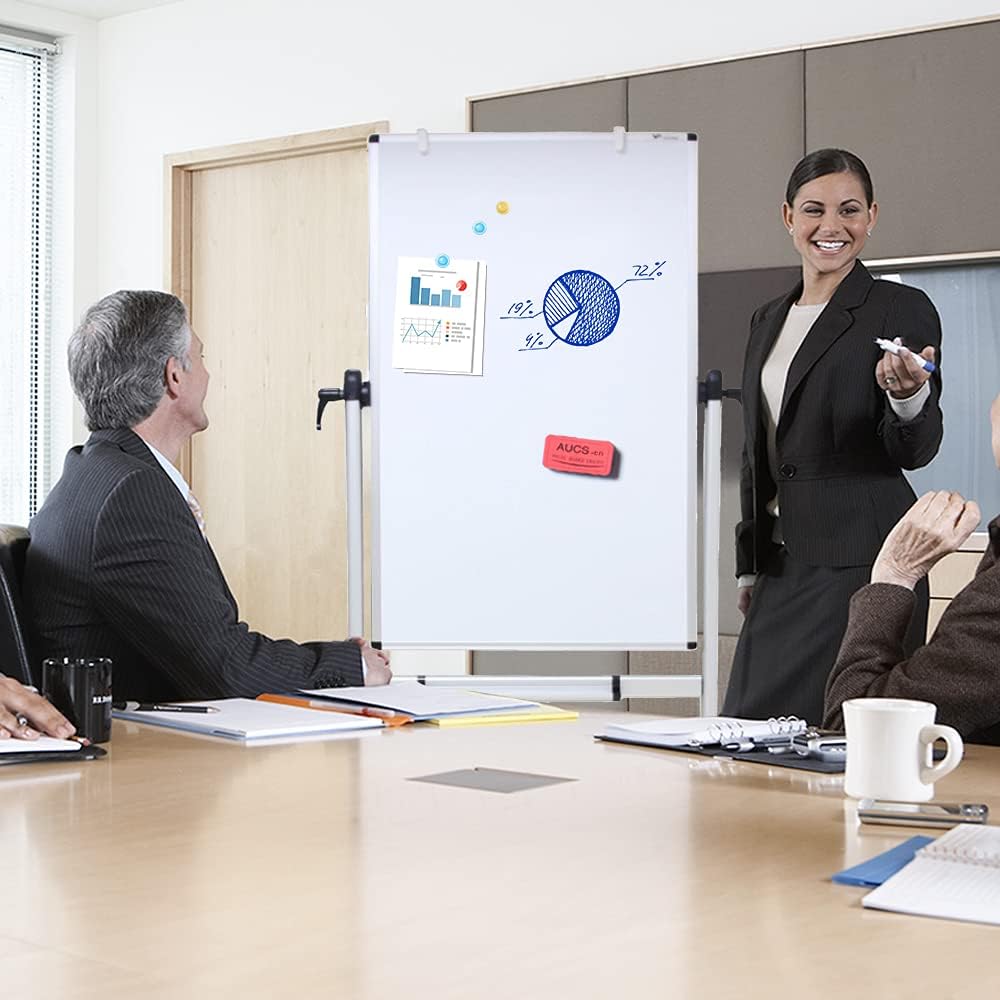 VIZ-PRO Double-Sided Magnetic Whiteboard - 48 x 24 Inches, Portrait Orientation, Aluminum Frame