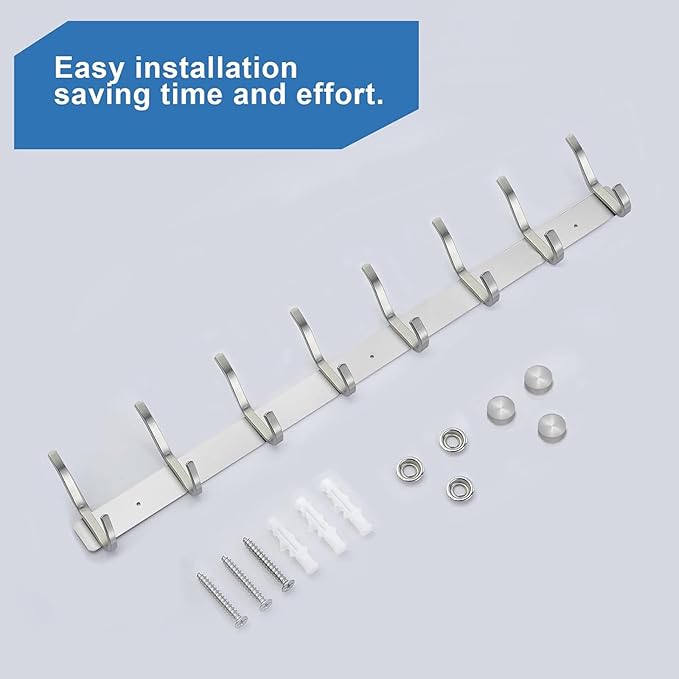 HAMUTH Wall Hooks Heavy Duty, 23 Inch Coat Rack Wall Mount with 8 Hooks, Silver Wall Hooks Hangers for Entryway, Bathroom - for Hanging Backpack, Bag, Coat, Purse, Hat, Towel, Clothes,2 Packs