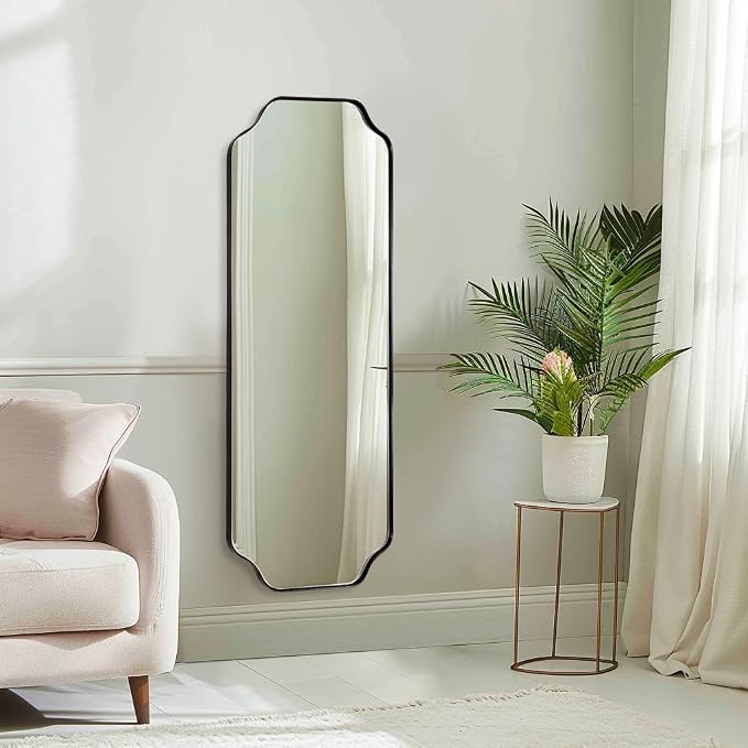 ANDY STAR 18" x 48" Full Length Mirror, Large Black Scalloped Bathroom Mirror, Full Body Wall Mirror with Scalloped Corner Decorative for Bedroom, Living Room (Horizontal or Vertical)