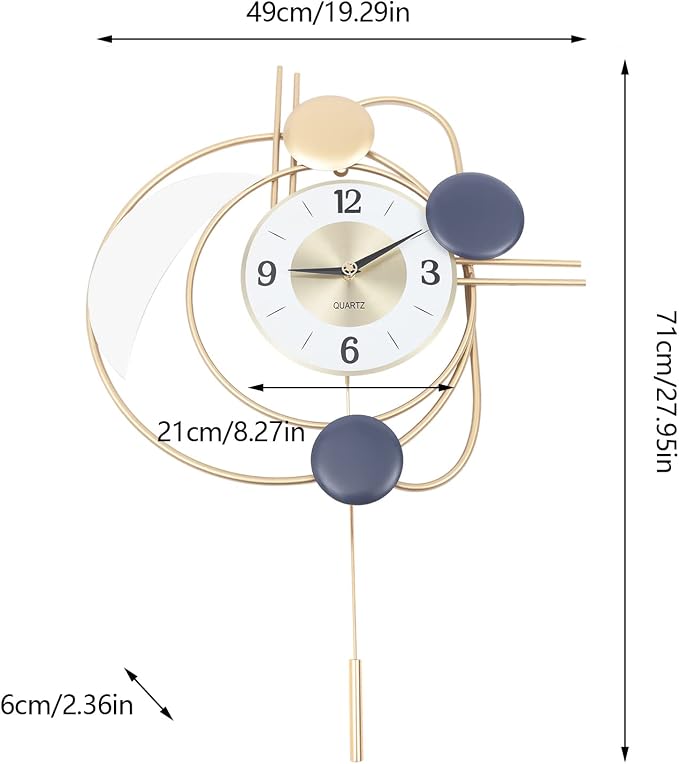 28Inch Modern Wall Clock for Living Room, Large Decorative Art Clock Silent Battery Operate, Modern Metal Wall Clocks for Living Room,Kitchen,Home,Bathroom,Bedroom Wall Decor (19.29*27.95in)