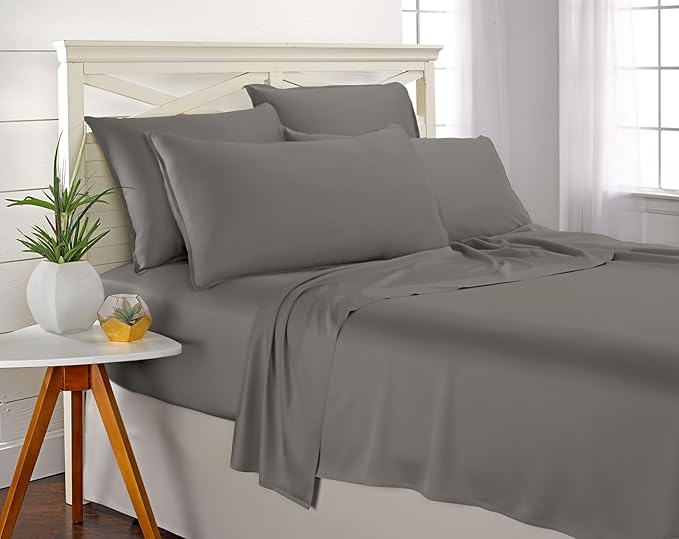 Pure Bamboo Twin Sheets, Genuine 100% Organic Viscose Derived from Bamboo Bed Sheet Set, Luxuriously Soft & Cooling, Double Stitching, 2 Year Quality Promise (Twin, Graphite)