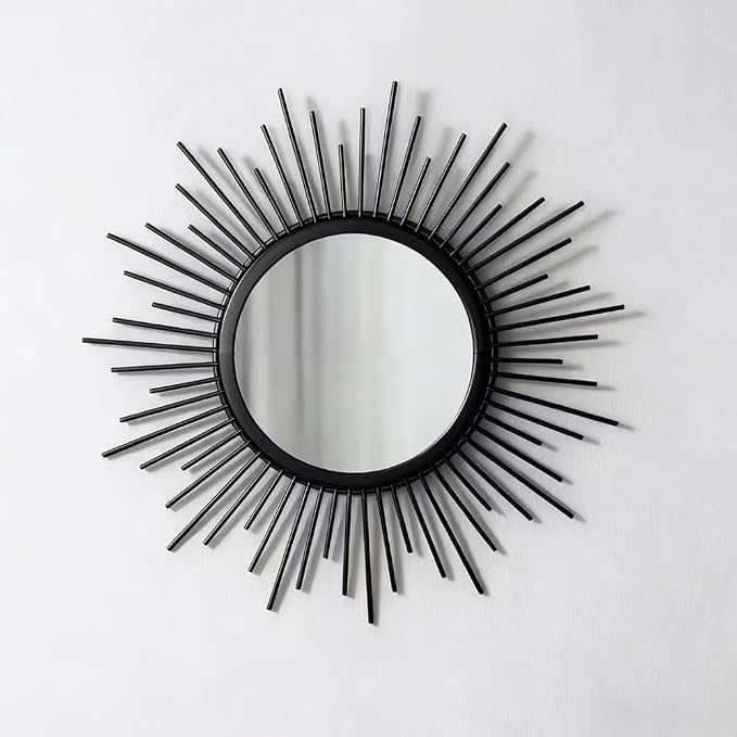 Gold Mirrors for Wall - Metal Sunburst Wall Mirror Room Decor & Home Decor, Boho Mirror Wall Decor Gifts for Women & Moms (Sun-Black, Small)