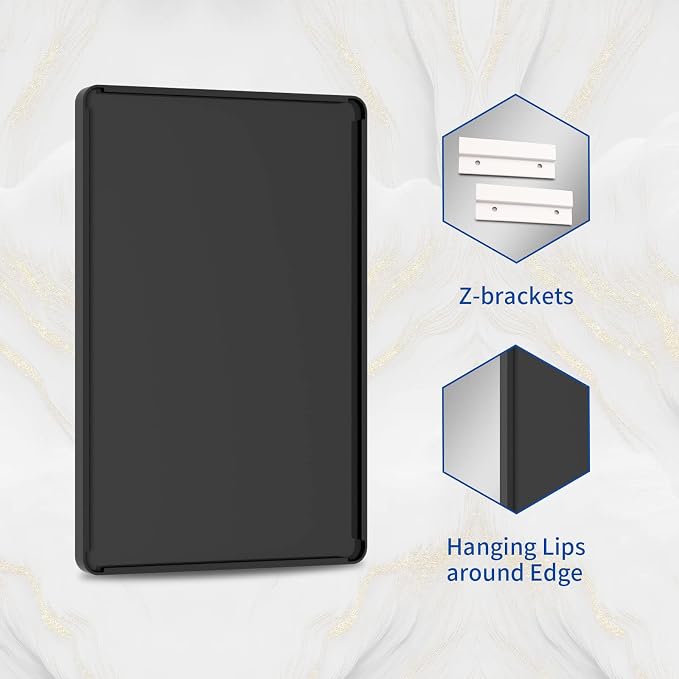 WEER Black Bathroom Mirror for Wall, 48X40 Inch Matte Black Mirror, Rectangular Black Metal Framed Vanity Mirror with Tempered Glass, Rounded Corner, Anti-Rust (Horizontal/Vertical)