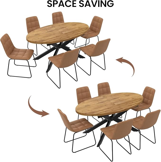 63"-78.7" Extendable Round Dining Table for 4-6 People, Mid Century Modern Oval Kitchen & Dining Room Table with Metal Frame, Large Folding Dining Table for Dining Living Room Space Saving, Walnut