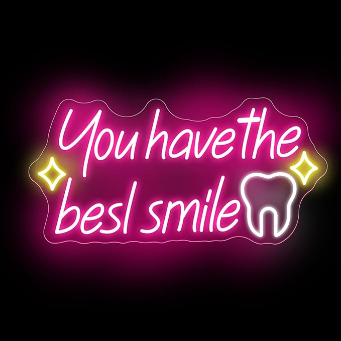 You have the best smile Neon sign, Wall Decor Dimmable Smile Neon Light Business Logo Sign, Dental clinic sign dental neon light, tooth dental care sign, Tooth & Brush Wall Art, Bathroom Wall Decor