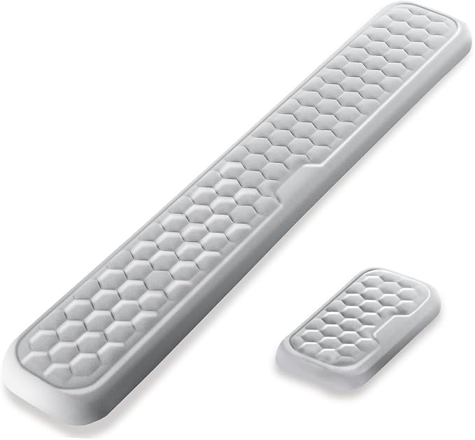 Wrist Rest for Keyboard and Mouse, Upgrade Enlarge Mouse Pad Wrist Rest, Ergonomic Memory Foam, Non-Slip Base for Computer Gaming & Office Work, 2 Piece Set, Grey (14.17x3.15+5.9x3.15 inch)